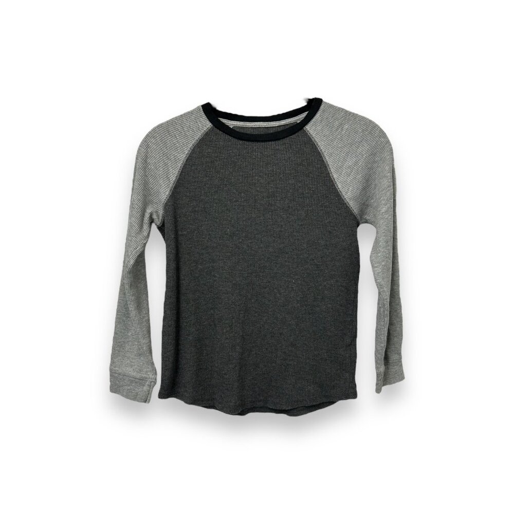 Old Navy Boys Long Sleeve Raglan Crew Top M Grey Waffle Knit Cotton/Polyester